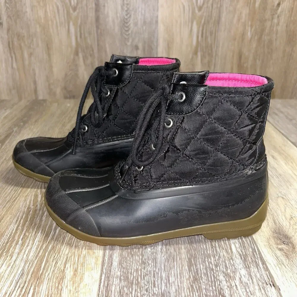 SPERRY SCK163758 Black Pink Youth US Size 3M Lace Up Quilted Duck Boots